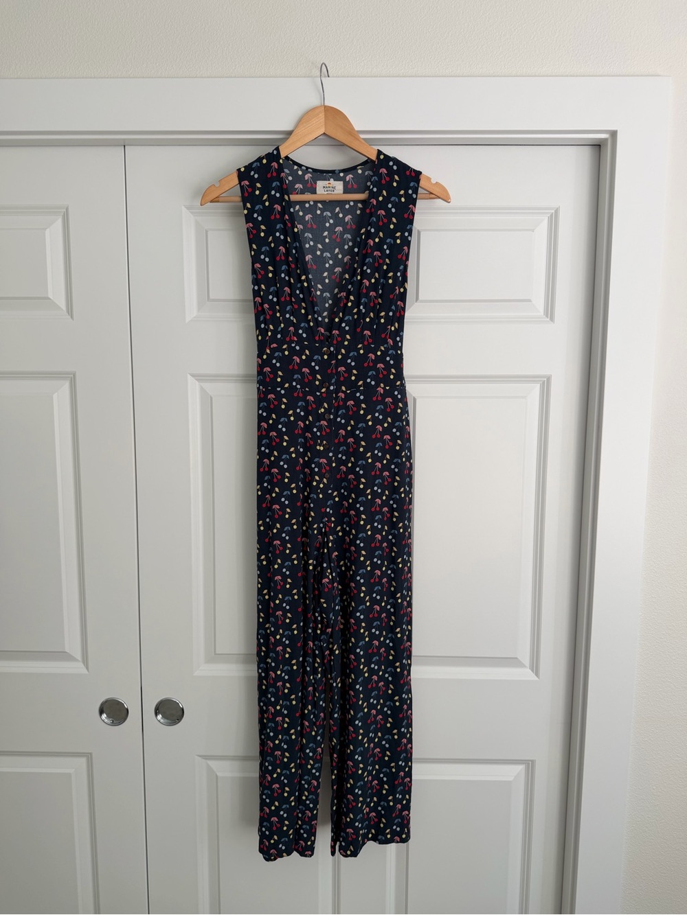 Marine Layer Navy Sleeveless Floral-Print Jumpsuit